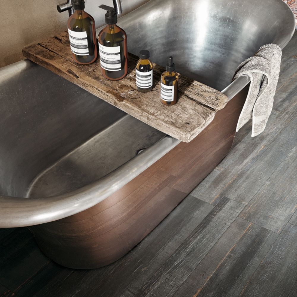 Classic Deco Wood Black Tile Bathroom