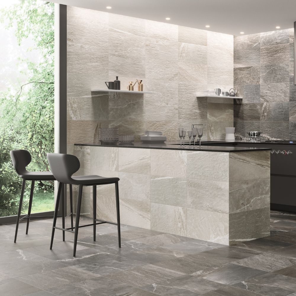 Domit Grey Stone Effect Tile 37 x 75cm