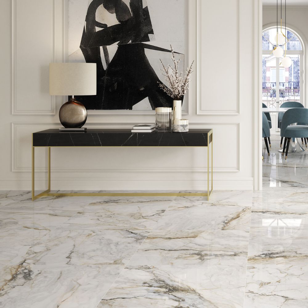 Golden Hue Marble TIle Floor