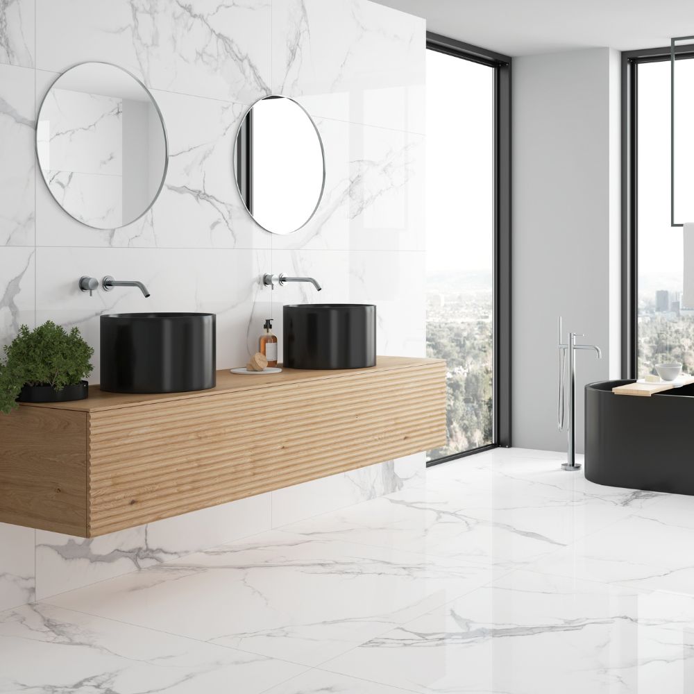 Linolete Semi-Polished Marble Effect 90 x 90cm BAthroom