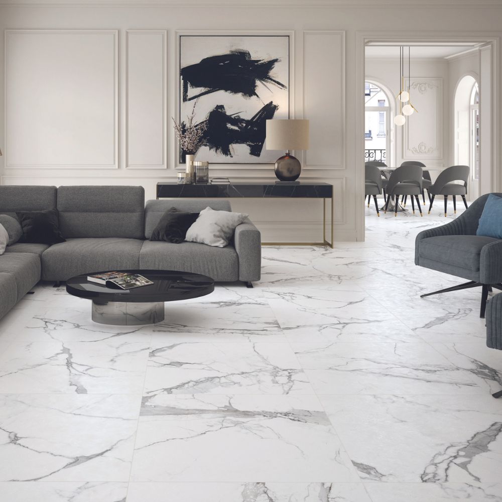 Linolete Semi-Polished Marble Effect Tile 90 x 90cm Living Room 