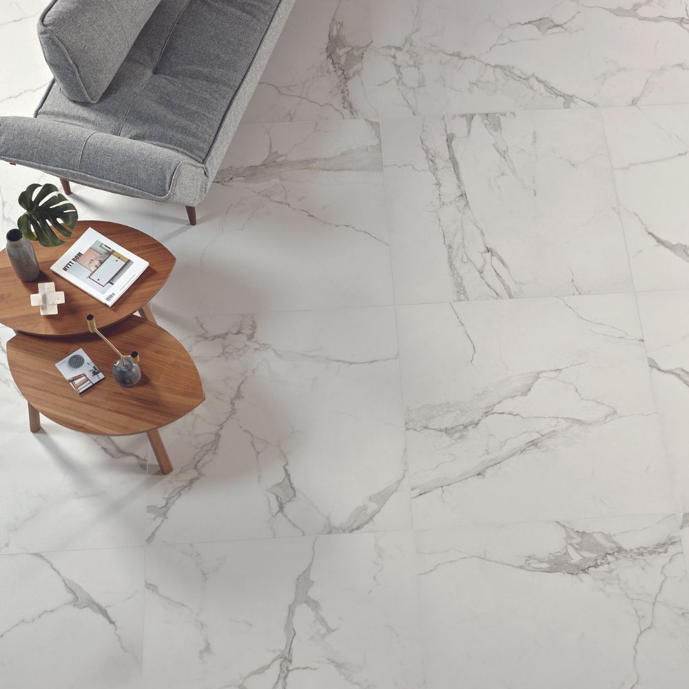 Linolete Semi-Polished Marble Effect Tile 90 x 90cm Liiving Room Floor