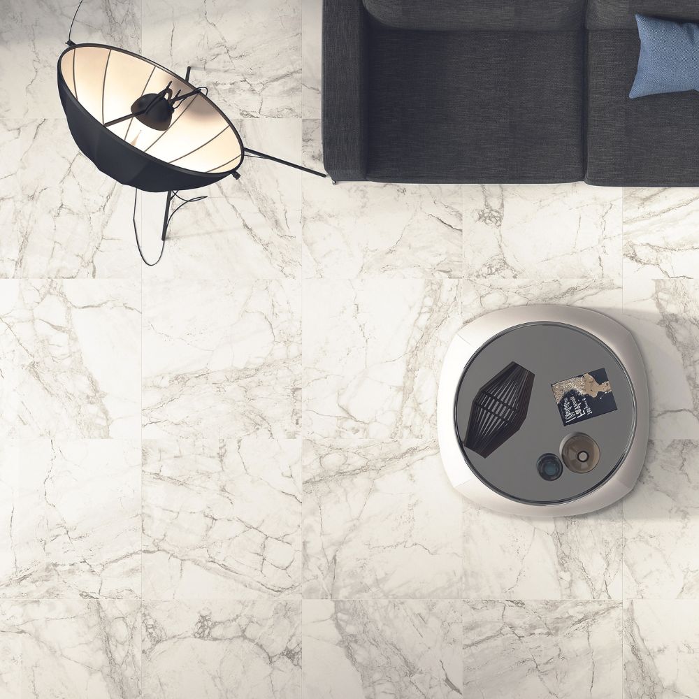 Luna BLanco 75 x 75cm Polished Marble Effect Porcelain TIle Living Room Flooring