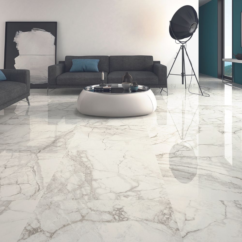 Luna BLanco 75 x 75cm Polished Marble Effect Porcelain TIle Living Room Floor