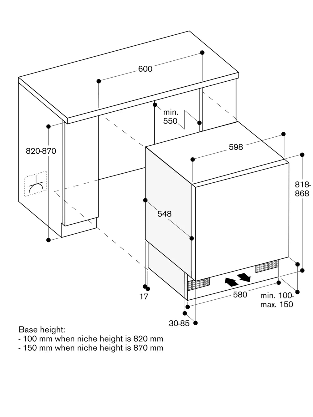 Gaggenau 200 series built-under freezer soft close flat hinge 82 x 59.8 cm RF200203