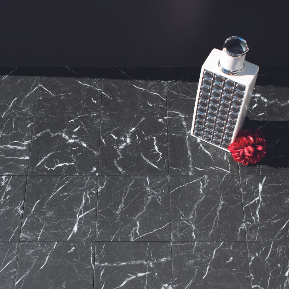 Marquina black Marble Effect Tile 20 x 20cm Worktop