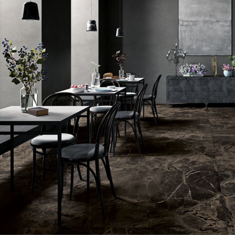 Palace Infibre Black Onyx Effect Porcelain Tile Dining Room