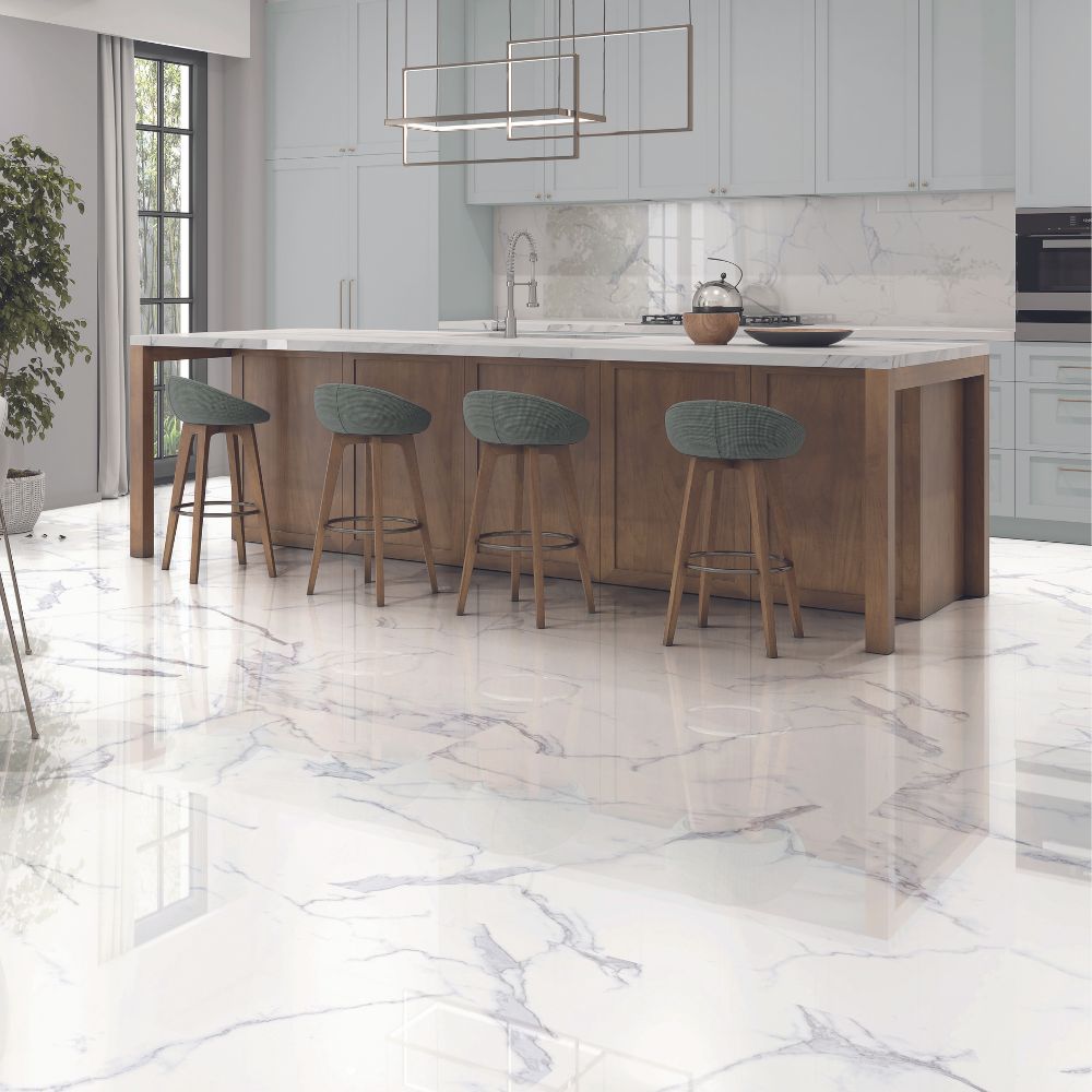 Platin Blanco  Rec 60 x 60cm Brillo Marble Effect Tile KItchen Flooring