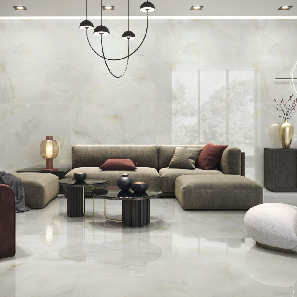 Knightsbridge Silver 60 x 120cm Onyx Effect Tile Living Room Floor and Wall