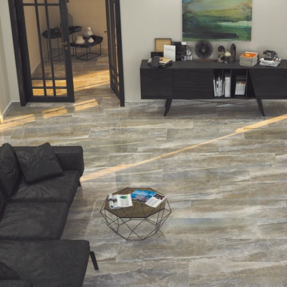 Qurfue Gris 75 x 75cm Lappato Stone Effect floor and wAll Porcelain Tile Living Room Flooring