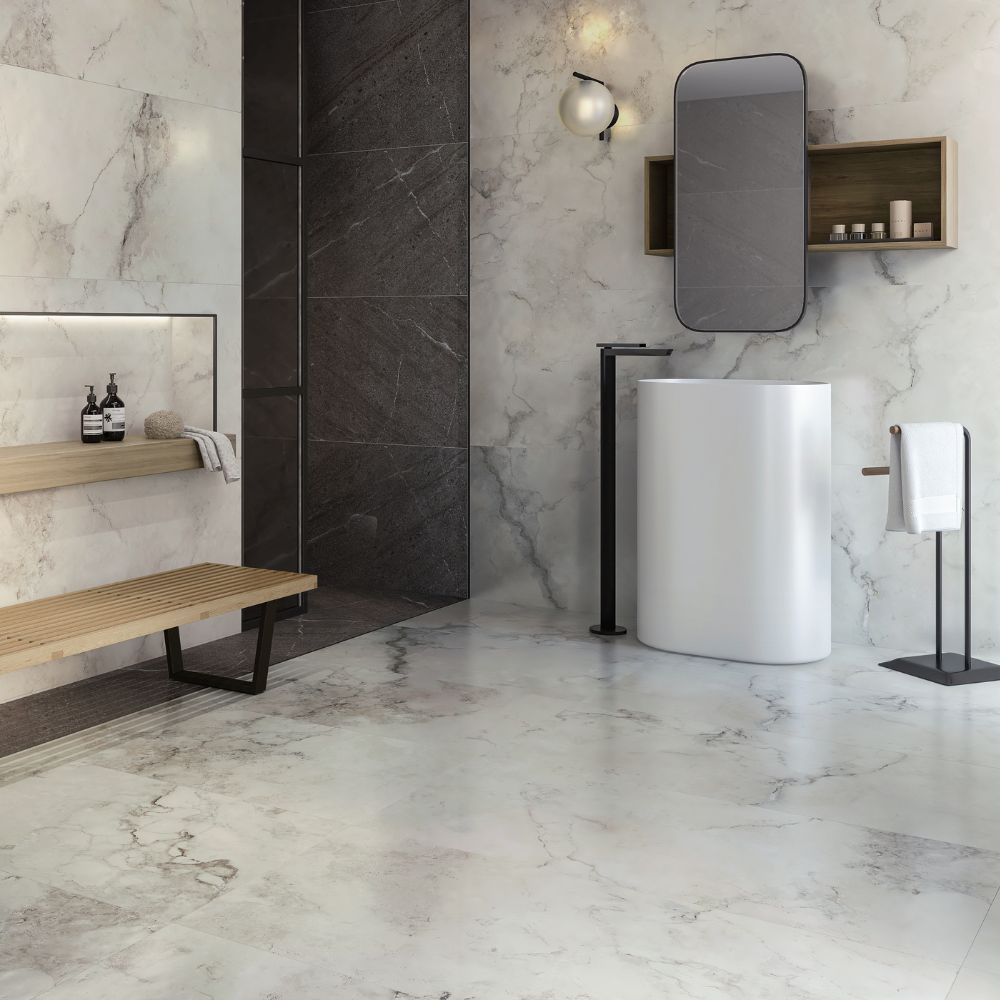 Retro White 100 x 100cm Matt Porcelain TIle Bathroom