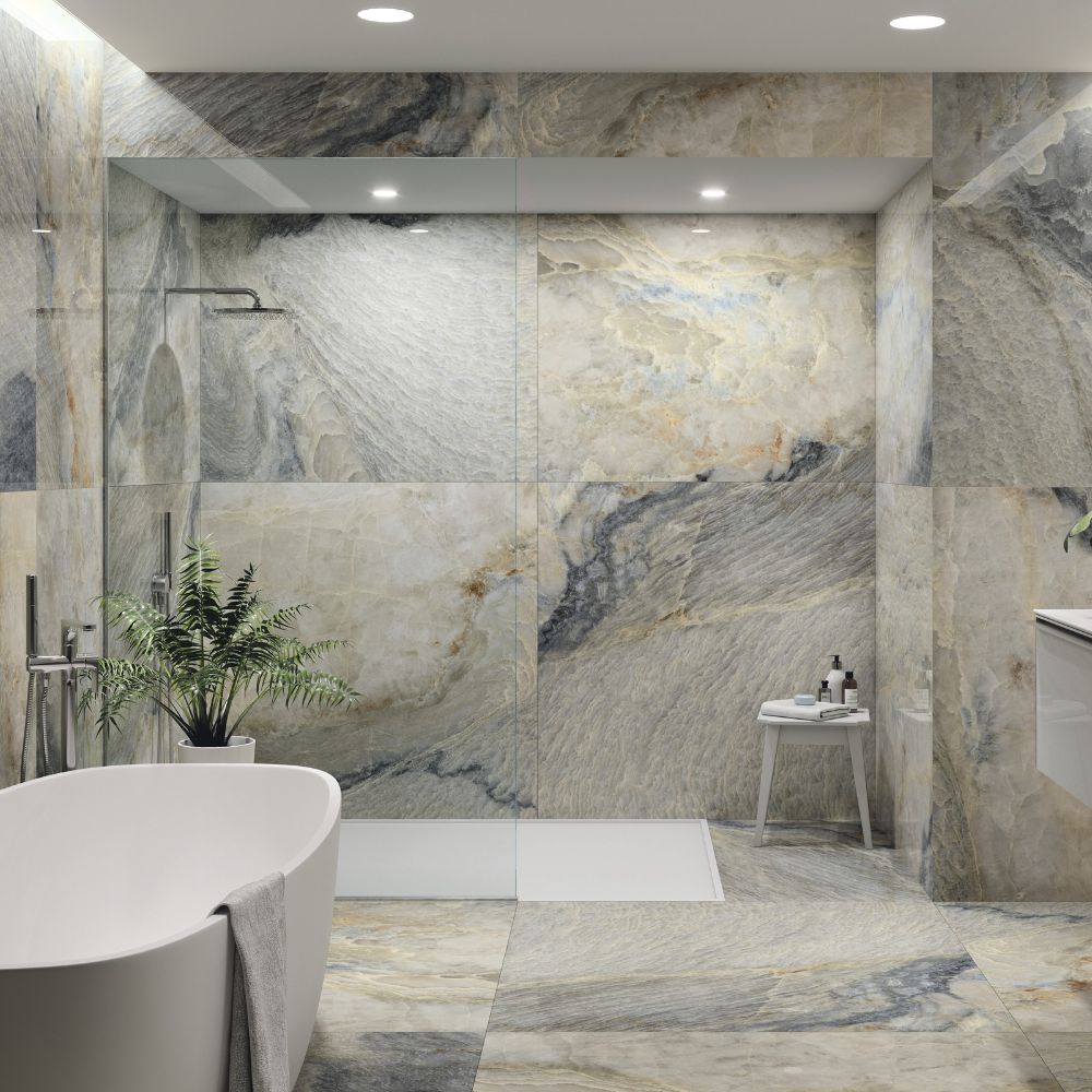 Rommano Polished Onyx Effect Porcelain TIle 120 x 120cm Bathroom