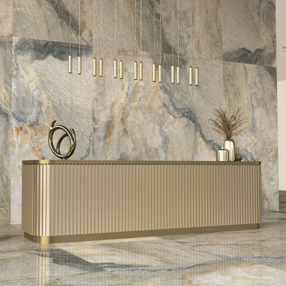 Rommano Polished Onyx Effect Porcelain Tile 120 x 260cm Reception