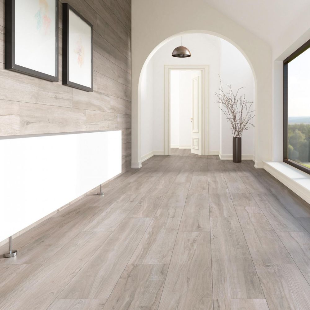 Roveria Wood Effect Porcelain Tile Bark Hallway