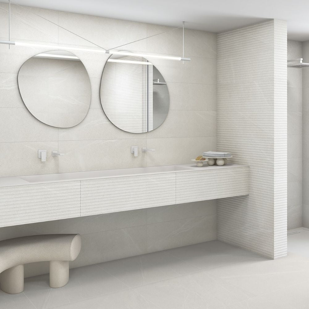 Seierra Blanco White Stone Effect TIle Bathroom Floor and Wall 120 x 120cm, 60 x 60cm 