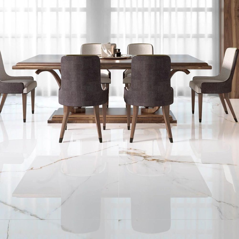 Spear White 90 x 90cm Polished Dining Room Floor