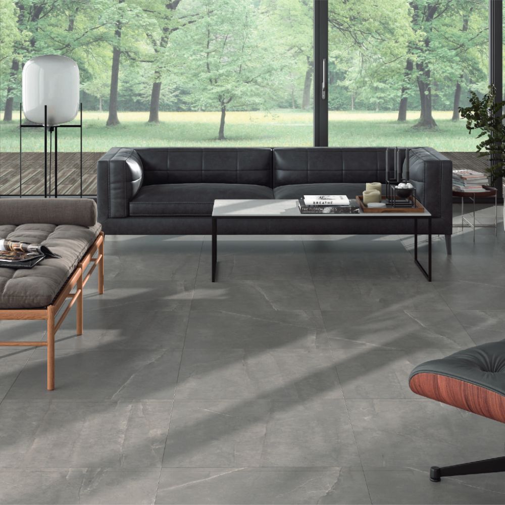 Talus Grey Rect 75 x 75cm Stone Effect Porcelain TIle Living Room Floor