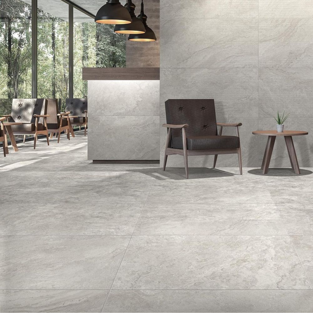 Tarentino Stone Grigio 60 x 120cm Matt Stone Effect Floor and Wall Tile Halway Floor