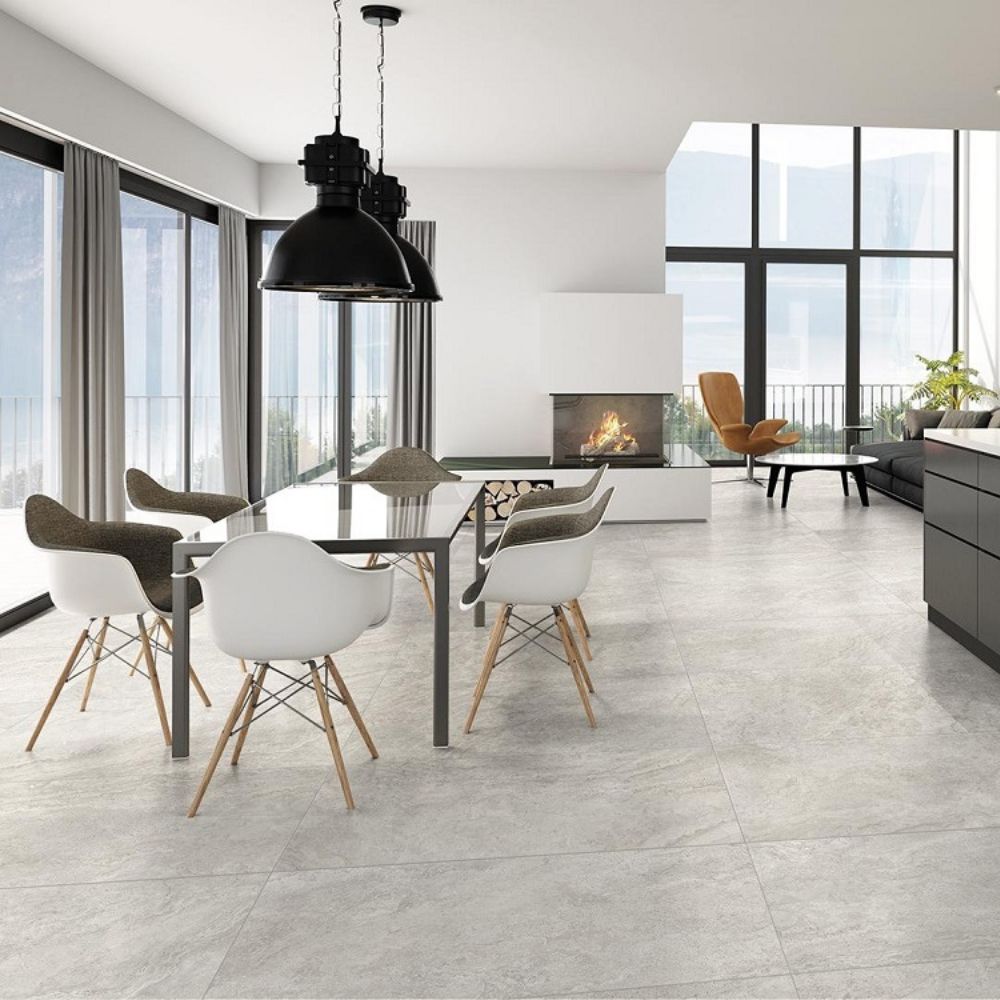 Tarentino Stone Grigio 60 x 120cm Matt Stone Effect Floor and Wall Tile Living Area Flooring