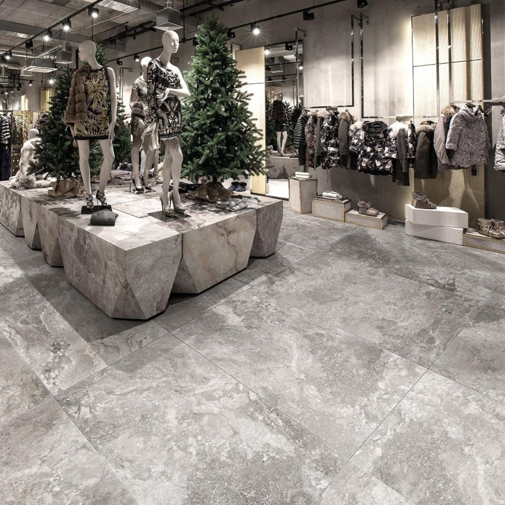 Tarentino Stone Grigio 60 x 120cm Matt Stone Effect Floor and Wall Tile Shop Floor