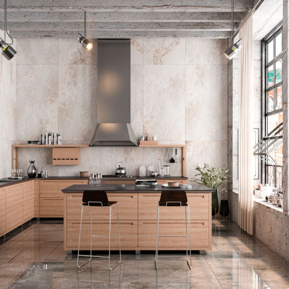 Tuscani perla Matt Tile Kitchen Wall