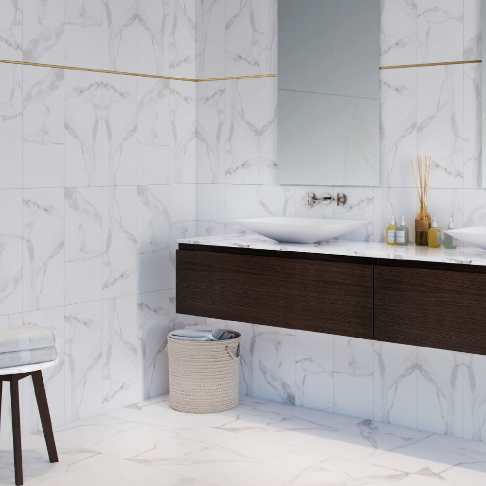 Ursae White Marble Effect Matt Porcelain Tile Bathroom Floor and Wall